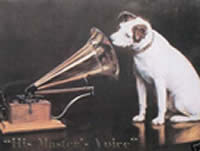 This painting of a dog listening to a Gramophone became Victor's advertising trademark after about 1899